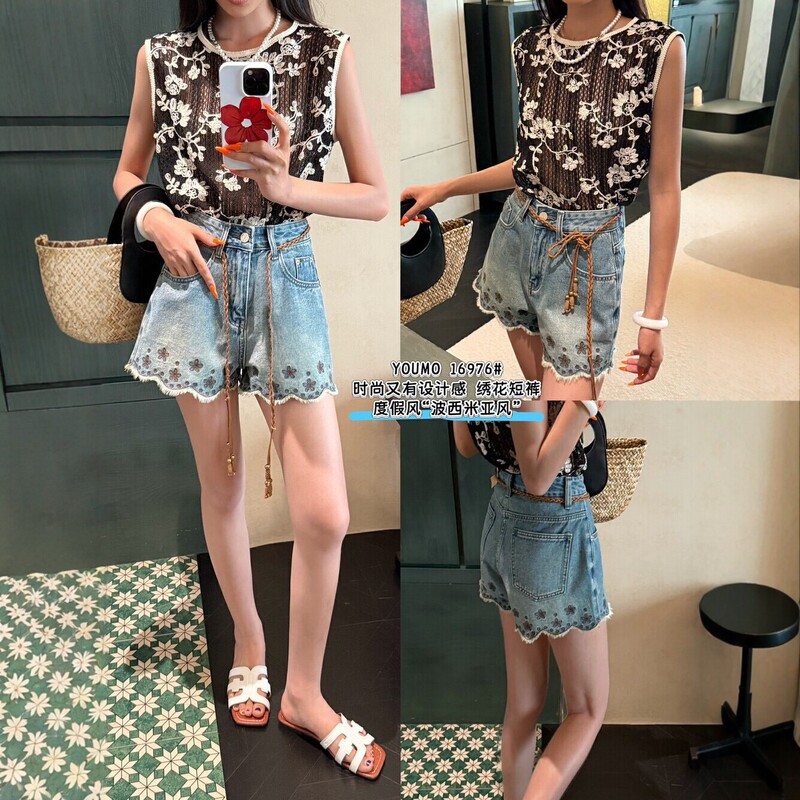 Youmo 16976 Summer 2026 New Bohemian Style Loose Vacation Denim Shorts Casual Shorts