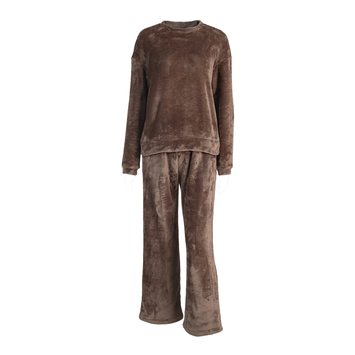 Transfronterizos cuello redondo pantalones de manga larga pijama conjunto Europa y los Estados Unidos otoño y invierno 2025 nuevo pijama de franela ropa para el hogar