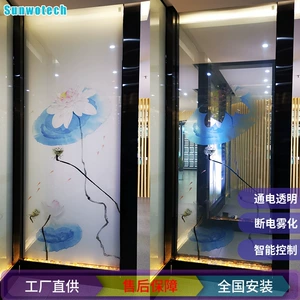[厂家供应印刷山水画水墨画艺术图案logo图文电控智能调光玻璃]
