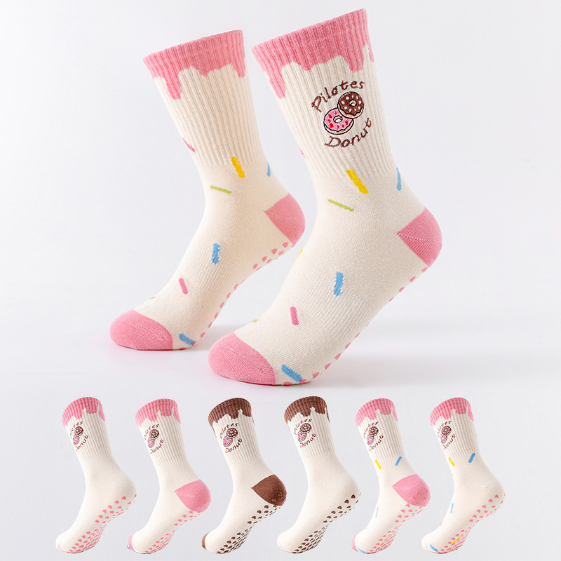 Yoga Socks for Women, Mid-Calf Socks, Candy-Colored Donut Embroidery Sports Socks, Professional Non-Slip Grip Socks, Pilates Socks Yoga Socks for Women, Mid-Calf Socks, Candy-Colored Donut Embroidery Sports Socks, Professional Non-Slip Grip Socks, Pilates Socks
