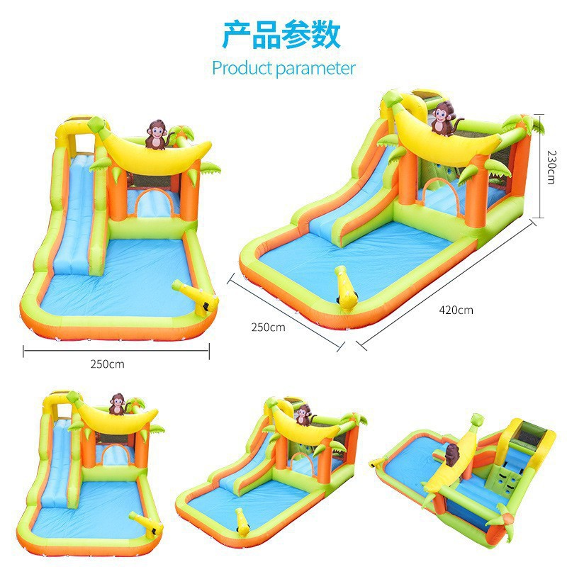 Trampolín inflable para niños dibujos animados castillo inflable piscina tobogán inflable juguete interior y exterior rebote castillo travieso