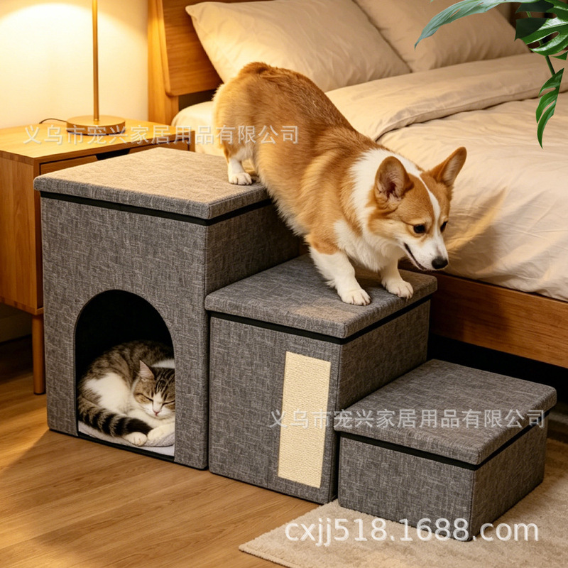 Cross-border Pet Stair Large Storage Dog Climbing Ladder Foldable Kennel Non-slip Cat Sofa Bed Step Cat Nest