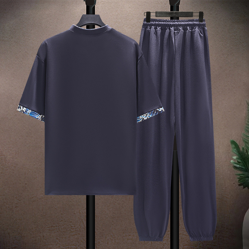 Men's Clothing Ice silk suit men's summer thin Tang suit short sleeve casual large size style men's loose Hanfu suit_voghion.com