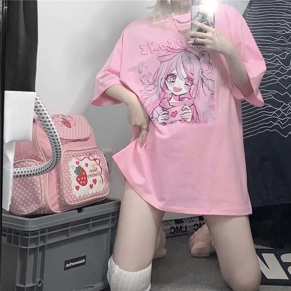 Summer cartoon fuchsia retro T-shirt for leisure