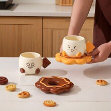 创意卡通陶瓷咖啡杯碟套装饼干表情马克杯伴手礼家用情侣水杯批发