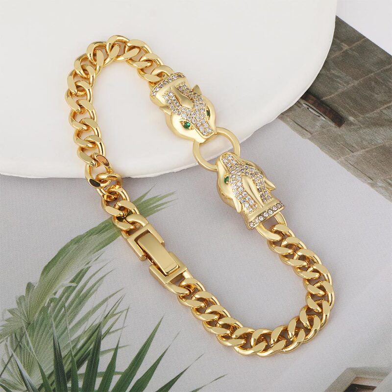Lu District Europe and the United States new fashion charm INS wind design leopard head zircon gold-plated O-chain ladies bracelet wholesale