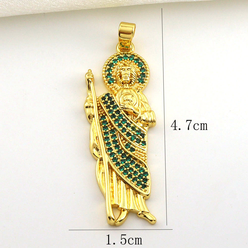 7g Weight Pendant Jewelry Making Type 14*45mm Jewelry Making Size Zircon Inlay Material DIY Jewelry Accessories Classification 1 Piece Quantity Copper Material Father St. Jude Pattern All Seasons Season Plating Design Glam, Retro Style 1 Piece 14*45mm Copper Zircon Father St. Jude Pendant 1