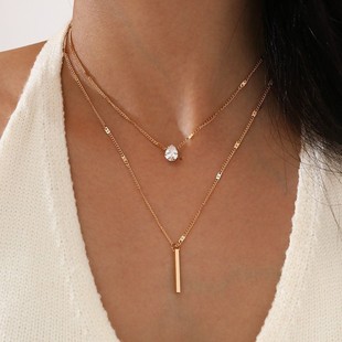 Europe and the United States cross-border new personalized fashion double-layer stacked drop-shaped small diamond long tassel pendant necklace two-piece set