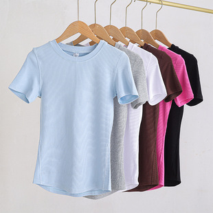 Spring and Summer Slim-fit Rib Base Shirt Modal Women's Short-sleeved T-shirt Yoga Top Sports Hold Tight Short-sleeved