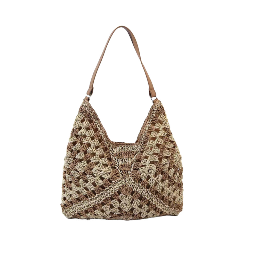 270g Weight Polyester Lining Material Weave Fashion Element Open Closure Type Single Shoulder Strap Strap Type Women's Medium Straw Solid Color Vacation Beach Weave Square Open Beach Bag