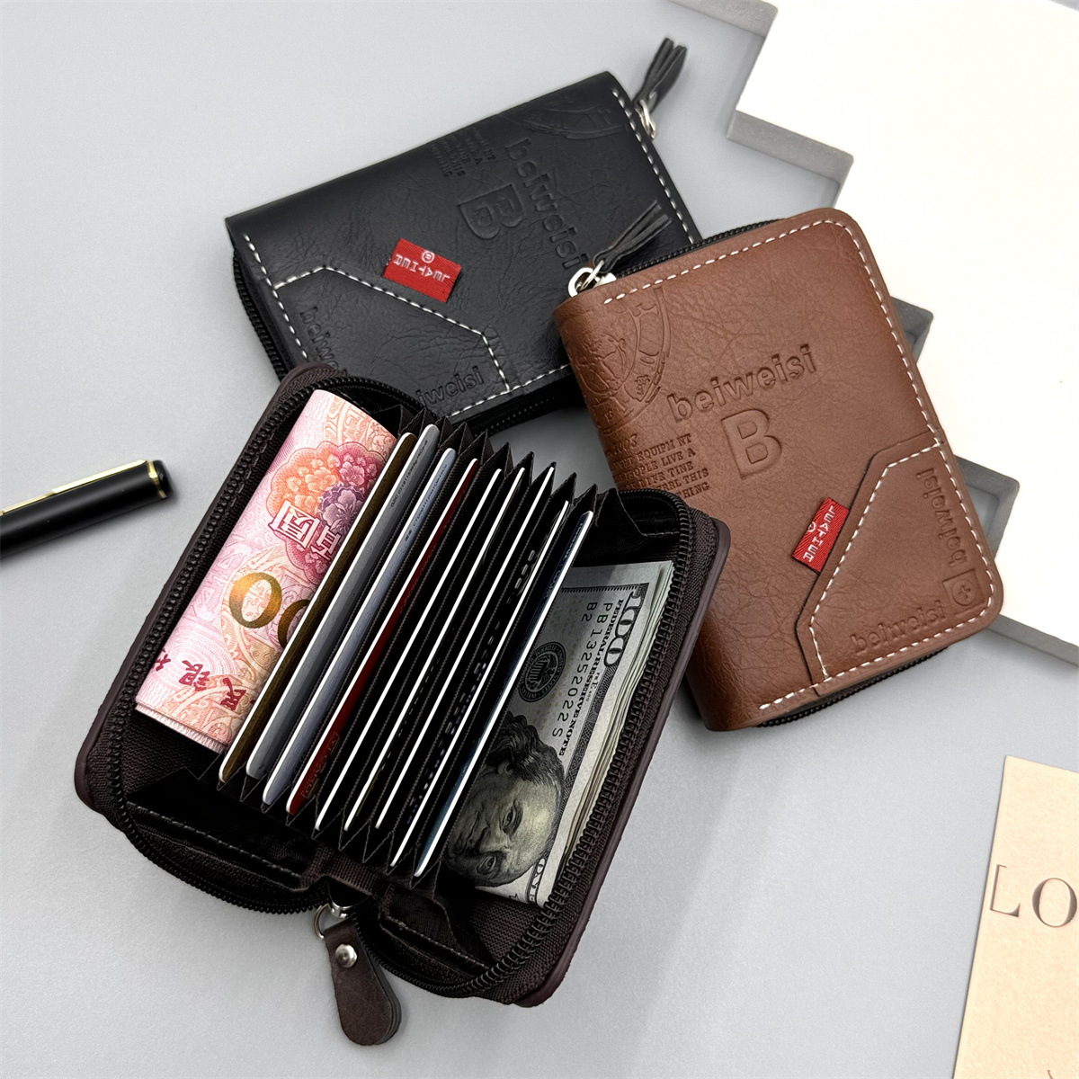 Foreign Trade Spot Accordion Card Holder Large Capacity Multi-Card Slot Cross-Border New Hot-Selling Wear-Resistant Pu Coin Purse Manufacturer Wholesale