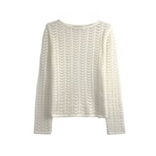 PB&ZA女装2025年秋季新款韩系风格简约镂空宽松纹理针织衫3519106