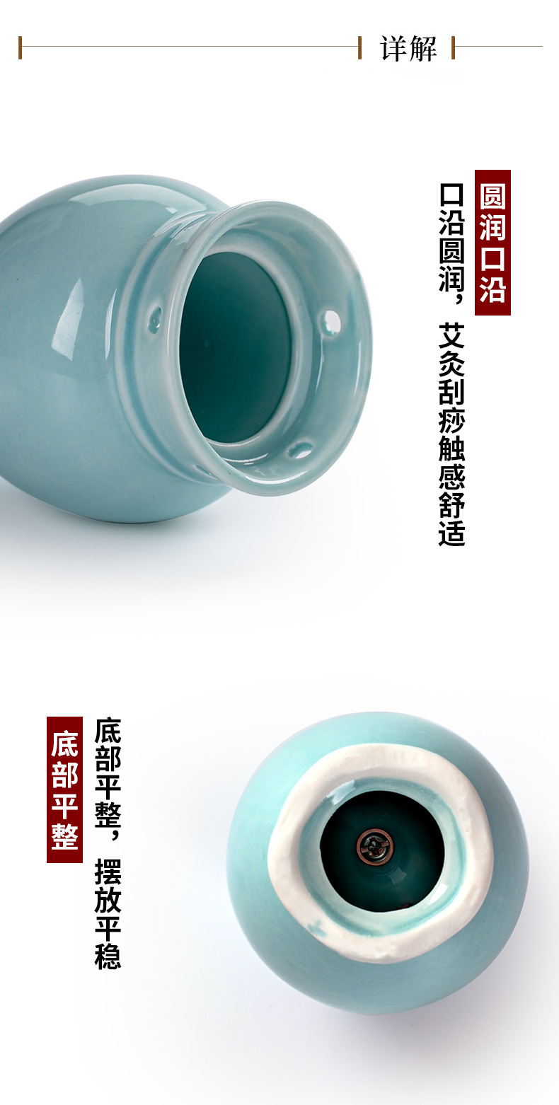 Ceramic Moxa Jar Small Neck Warming Tool with Cloth Sleeve and Ash Guard for Home Moxibustion in use