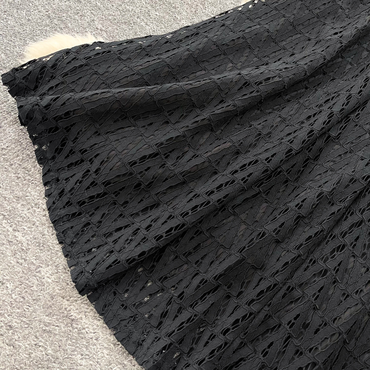 French-Inspired Lace Dress With Tie Waist - Elegant Black A-Line Midi Dress For Women_ecoleips.com