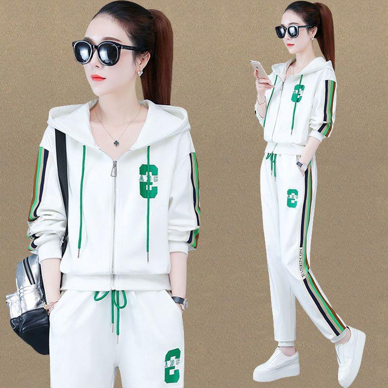 Embroidered Casual Sportswear suit Women's Spring and Autumn 2022 New Fashion Loose plus size Hooded Long-sleeved Two-piece Set