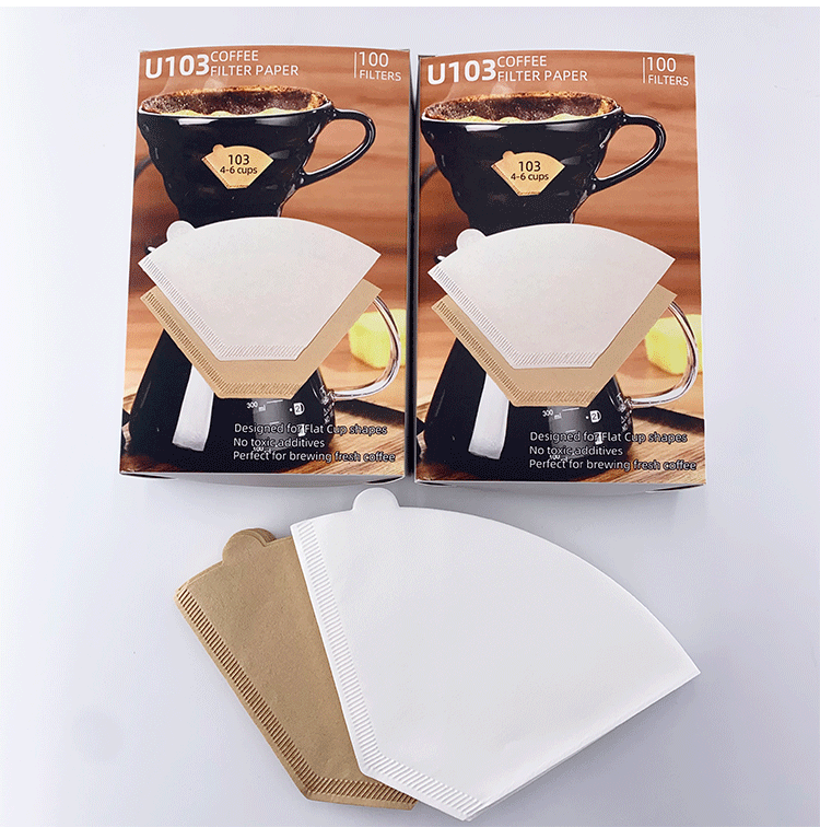 家用美式U型103纯木浆咖啡机过滤纸彩盒装4-6杯100枚漂白色