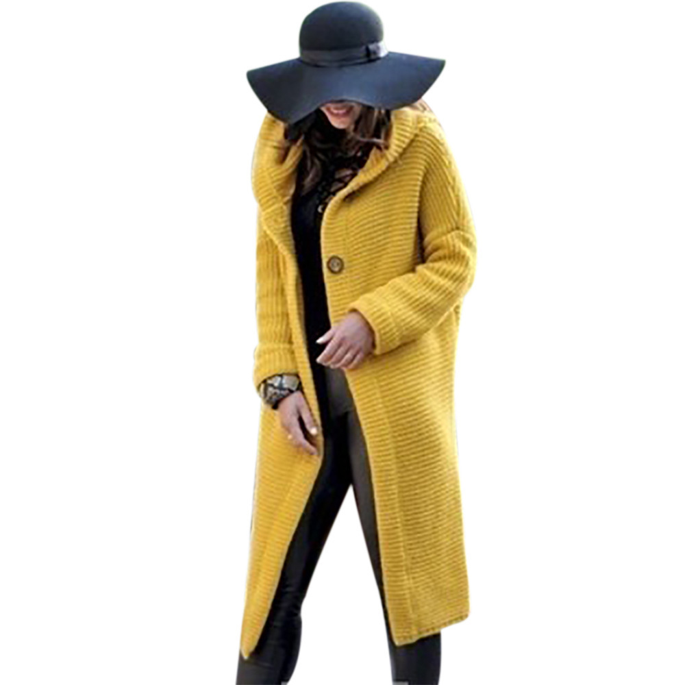 2023 Amazon transfronteriza europea y americana ropa de mujer otoño e invierno nuevo casual botón largo cardigan suéter con capucha abrigo para mujer