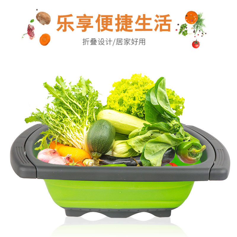 Fábrica al por mayor telescópico canasta de drenaje plegable casera canasta de lavado de verduras cuadrada canasta de filtro de plástico de cocina