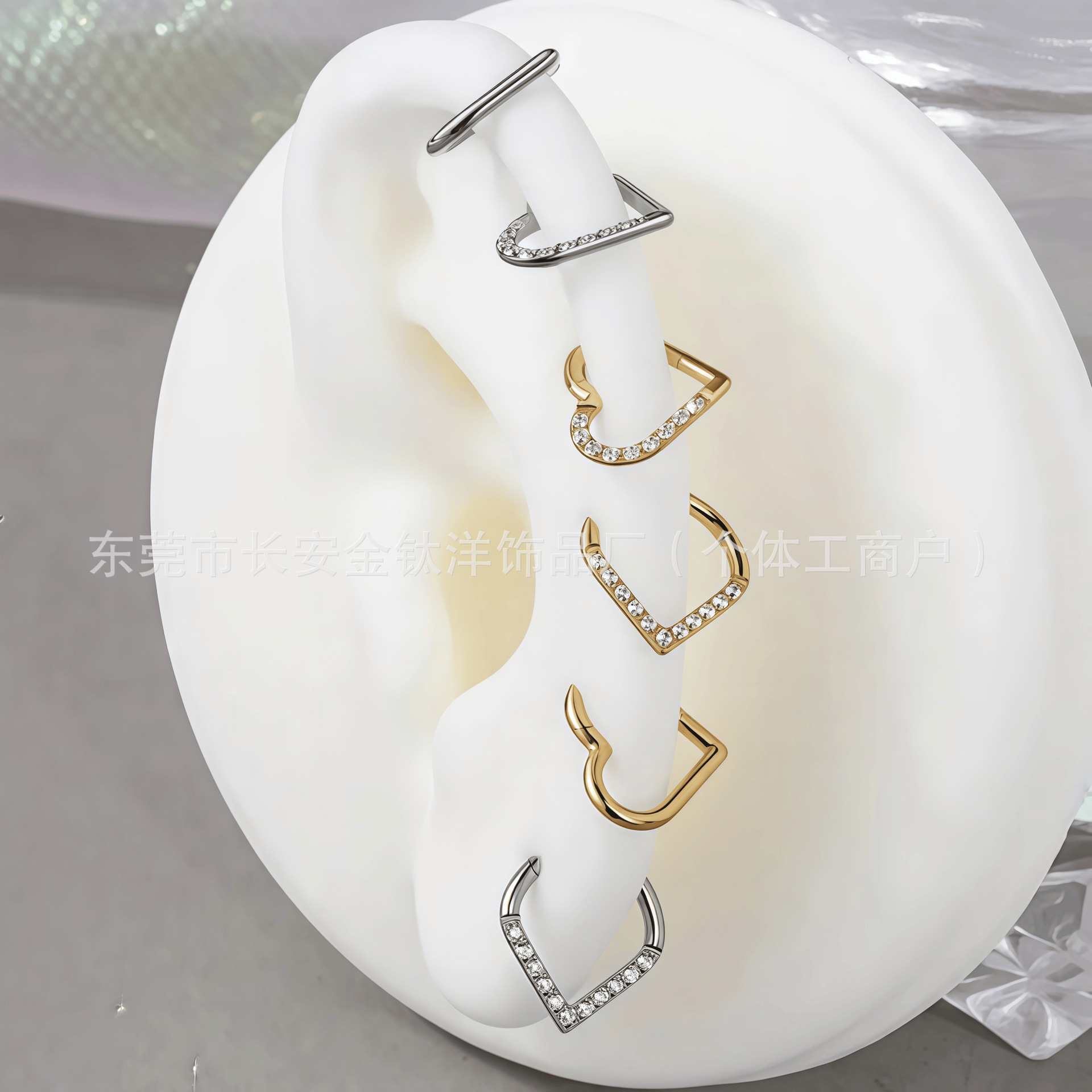 G23 Titanium Heart-Shaped Zircon Inlaid Closed Ring Earrings Nose Ring Body Piercing Jewelry detail image 7