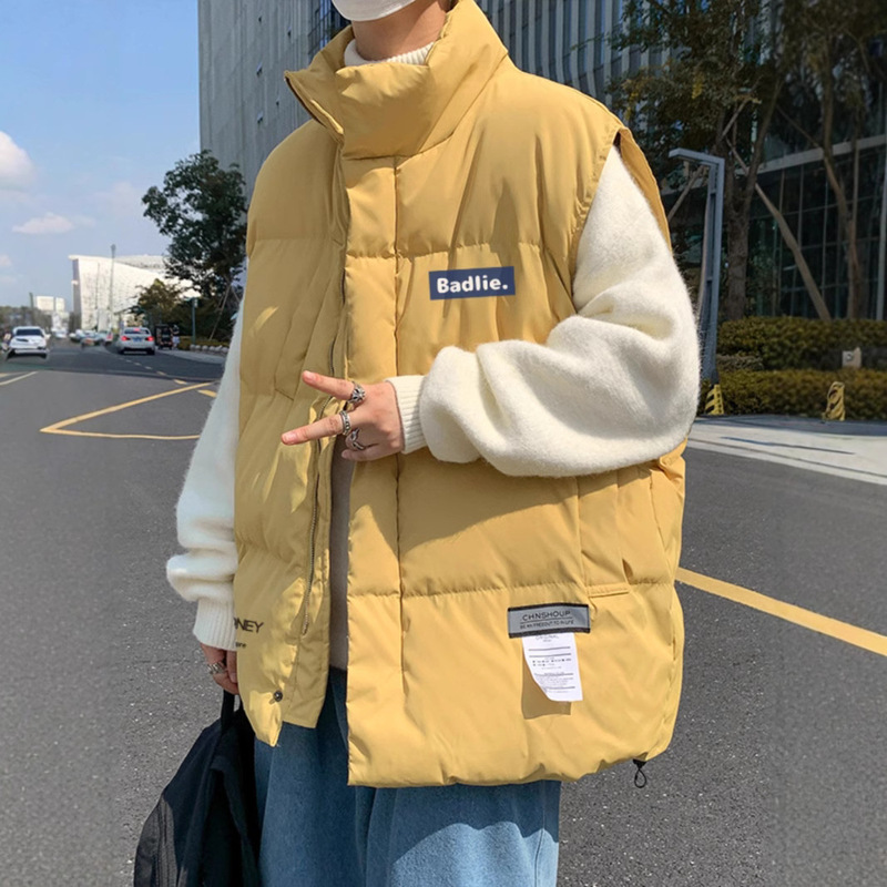 Yellow Collar Down Cotton Vest Men's Autumn and Winter Casual Couple Duffy Handsome Waistcoat Sleeveless Loose All-match Jacket