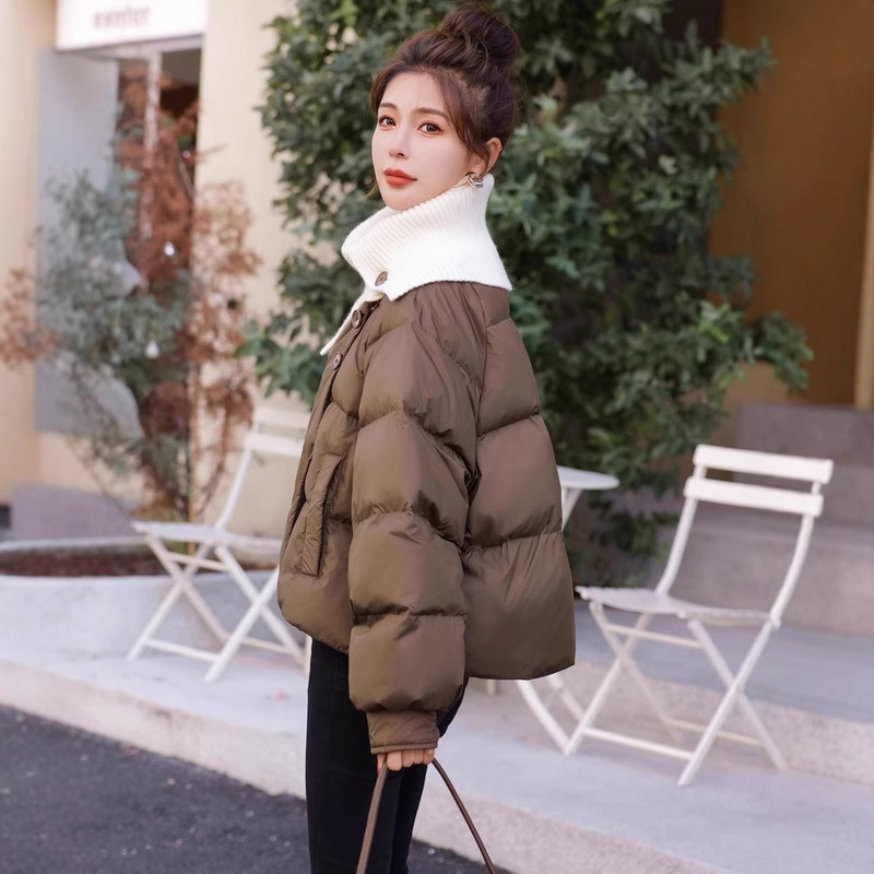 Pinghu Down Jacket Elegant Trendy All-match Loose Short Thickened Knitted Collar White Duck Down Jacket Women A2189