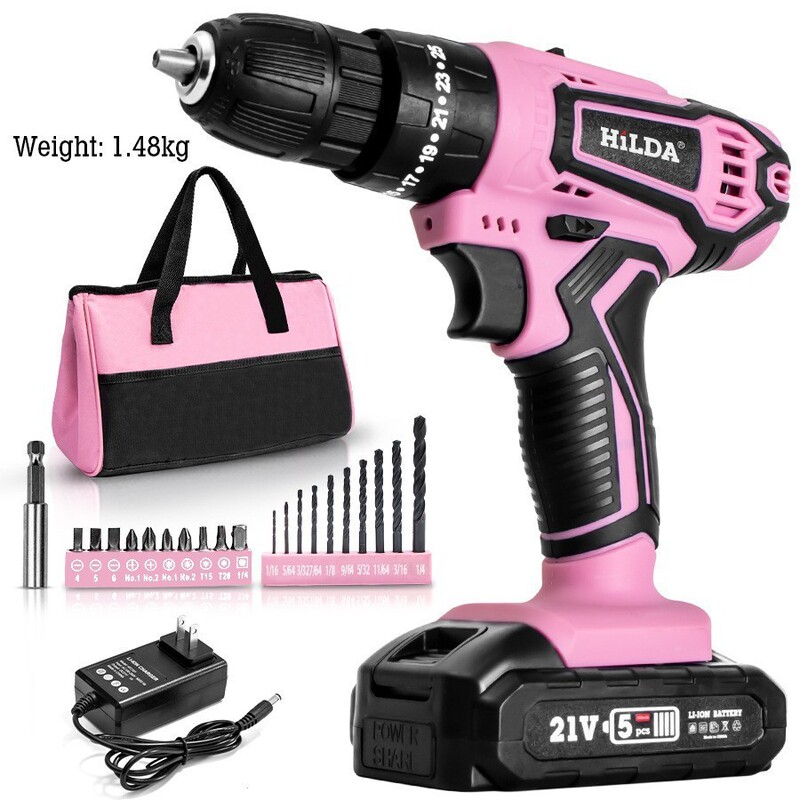 21v impact drill pink two-speed electric hand drill household 12V electric screwdriver rechargeable pistol drill lithium electric drill