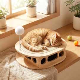 木质猫抓板剑麻不掉屑宠物迷宫磨爪轨道带球猫咪解闷玩具带逗猫棒