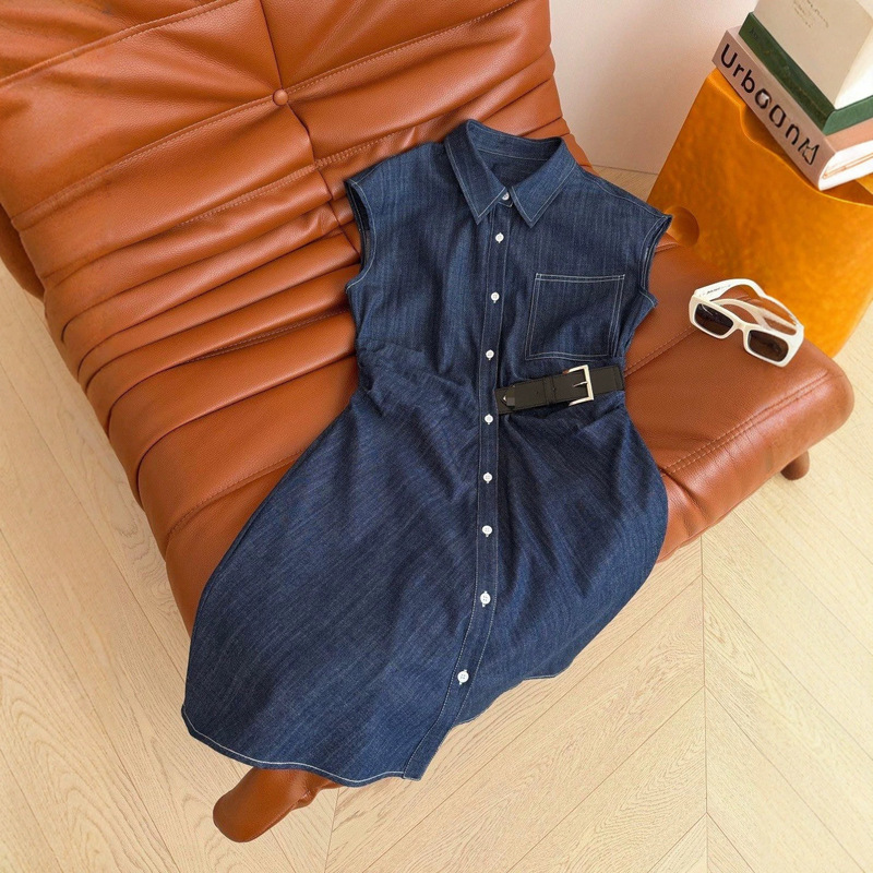 Stylish Design, Online Available, 26 Spring/Summer New Collection, Denim Dress with Triangle Logo and Leather Buckle Decoration for Women Stylish Design, Online Available, 26 Spring/Summer New Collection, Denim Dress with Triangle Logo and Leather Buckle Decoration for Women