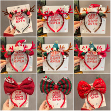 跨境圣诞鹿角发箍麋鹿头箍新年发饰节日装扮头饰年会校园演出道具