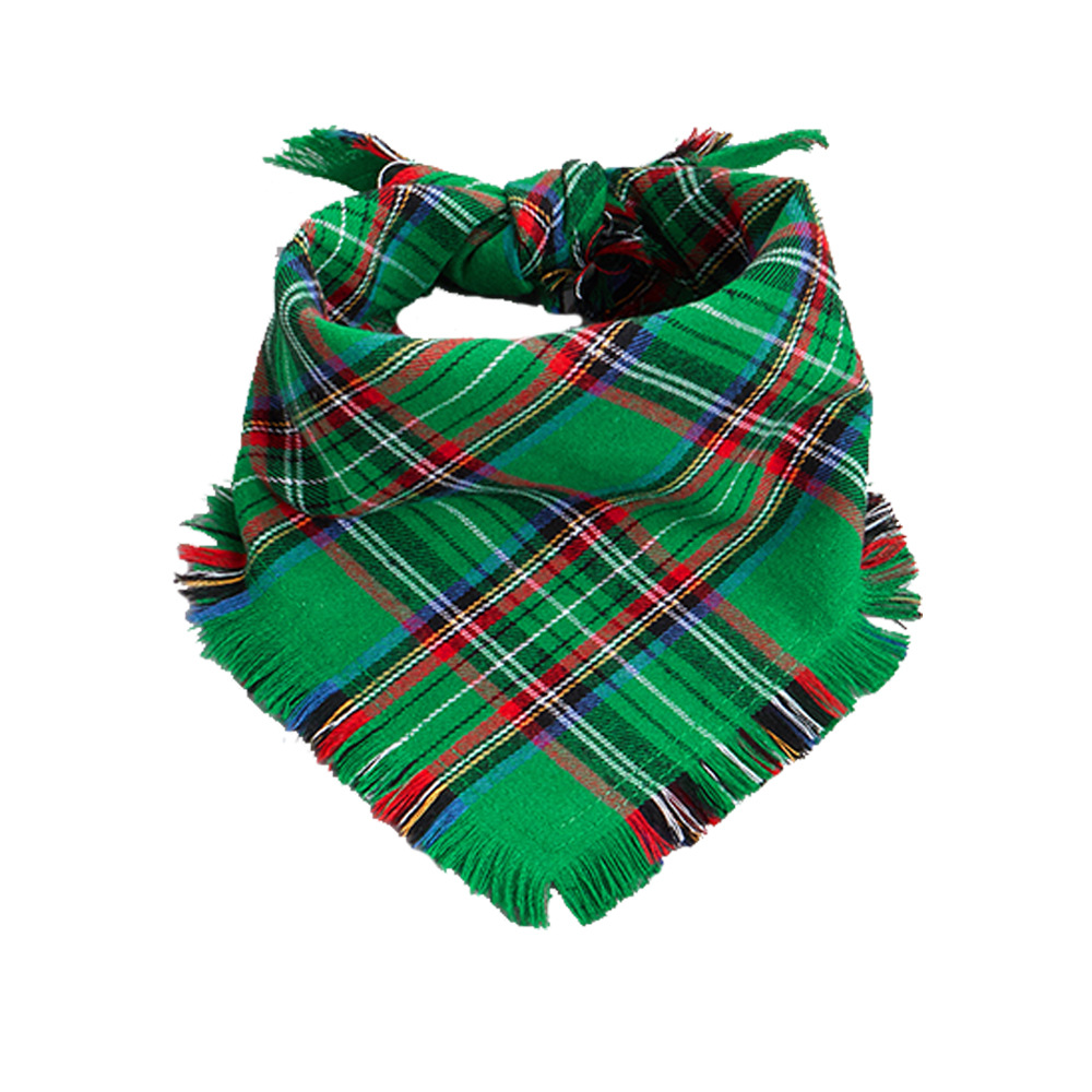 Tanpopo nuevo transfronterizo Plaid borla triángulo toalla para mascotas Toalla de triángulo de Navidad Toalla de saliva para mascotas bufanda