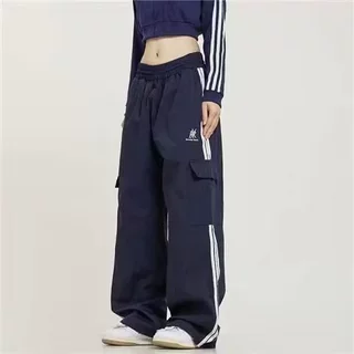 高街原宿美式复古条纹运动裤男女宽松直筒工装裤嘻哈阔腿休闲长裤