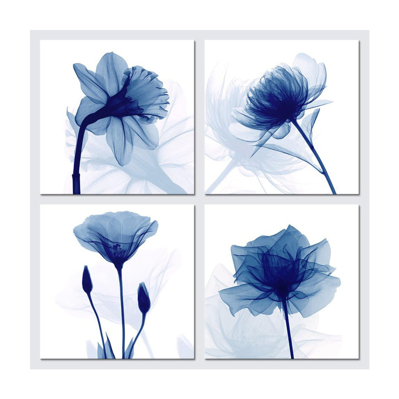 Blue Twinkling Flowers Modern Abstract Painting Canvas Wall Art Gallery Floral Pictures Canvas Prints