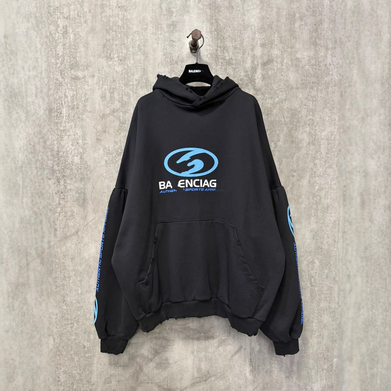 B Home High Edition Paris New Surfing Letter Straight Split Printed Sweater Men's and Women's OS Edition Loose Sweater Hoodie