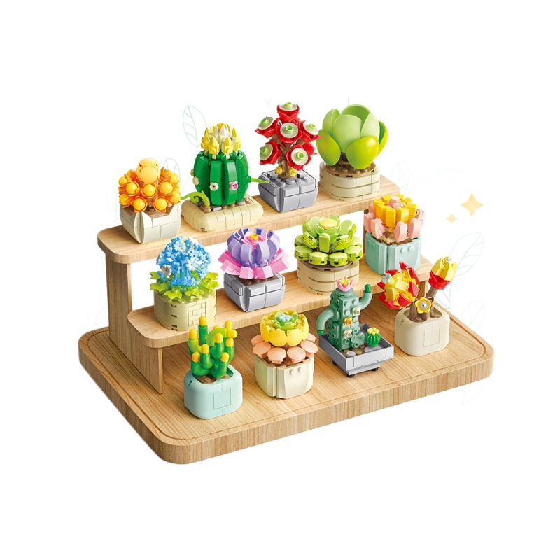 (2개) 치료 다육 식물 화분 장식 퍼즐 조립 작은 입자 빌딩 블록 소년과 소녀 장난감 선물 도매