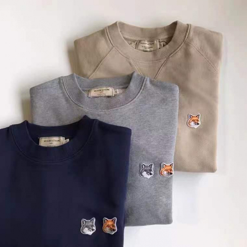 Cross-border New high quality MK Fox Head Sweater Embroidered Long Sleeve Round Neck Cotton T-shirt Men's and Women's Basic Base Shirt