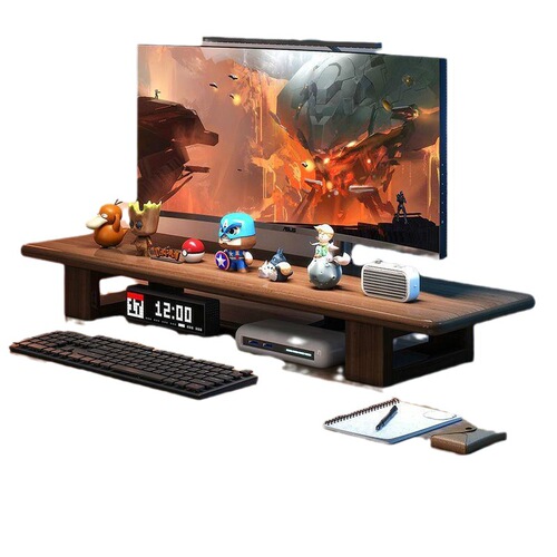 Computer monitor elevated office desk shelf storage rack solid wood storage bracket walnut support shelf