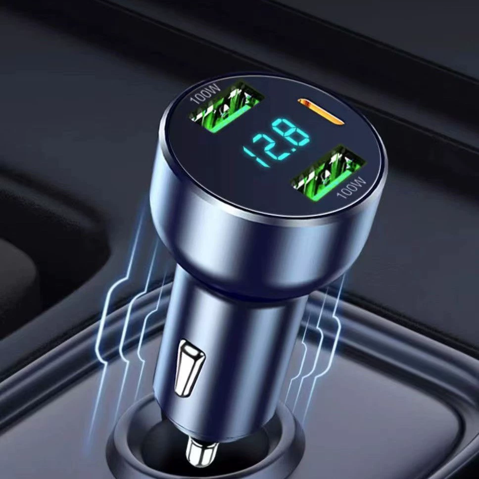 Автомобильное зарядное устройство с быстрой зарядкой, разветвитель на три устройства, с цифровым дисплеем, от прикуривателя, прямые продажи, многопортовое, высокомощное, с цифровым дисплеем