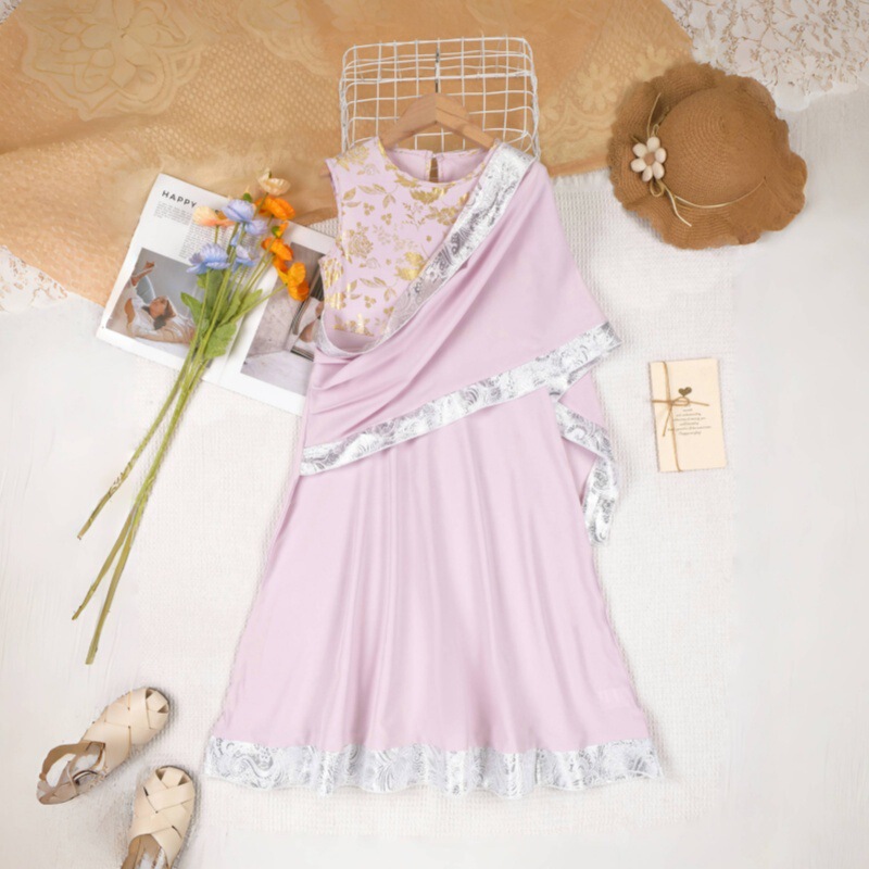 2026 New Foreign Trade Style Sleeveless Saree Dress for Girls, Children's Long Dress with Gold Print