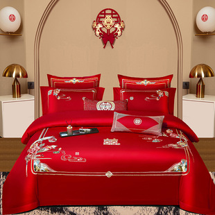 High-end 100 long staple cotton satin embroidery wedding four-piece high-grade cotton embroidery wedding six-piece/ten-piece set