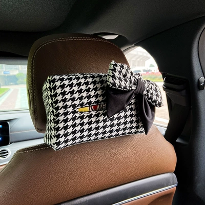 Houndstooth car fabric cute female Car tissue box/set - houndstooth-bow-knot