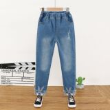 Джинсы, штаны для отдыха, джинсовая форма, облегающий крой, детская одежда, подходит для подростков, с вышивкой