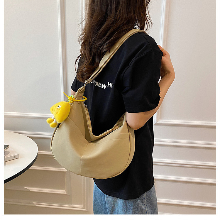 Simple solid-color canvas bag 2024 new style Japanese large-capacity single-shoulder dumpling bag, versatile for school and commuting crossbody bag undefined