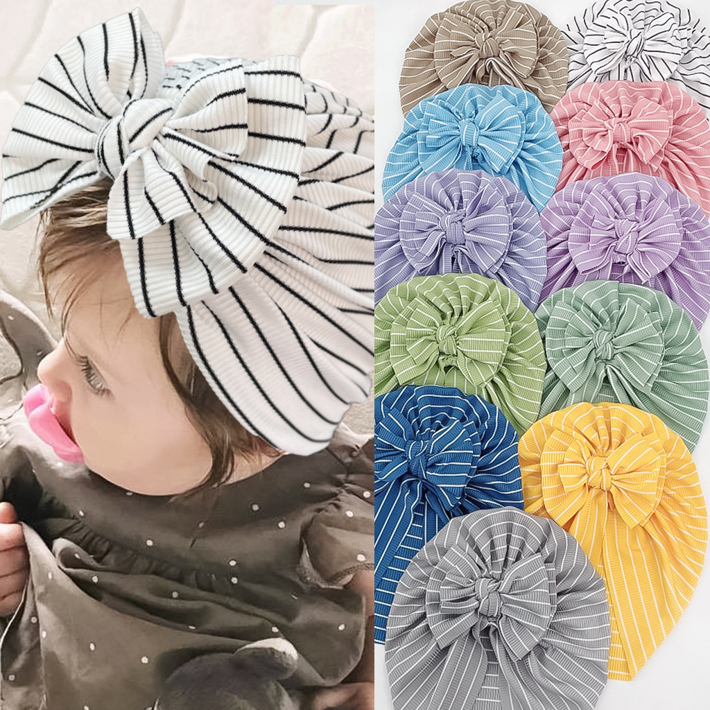 European and American new baby hats spring and autumn newborn infant princess cute female baby fetal hat striped bow hat