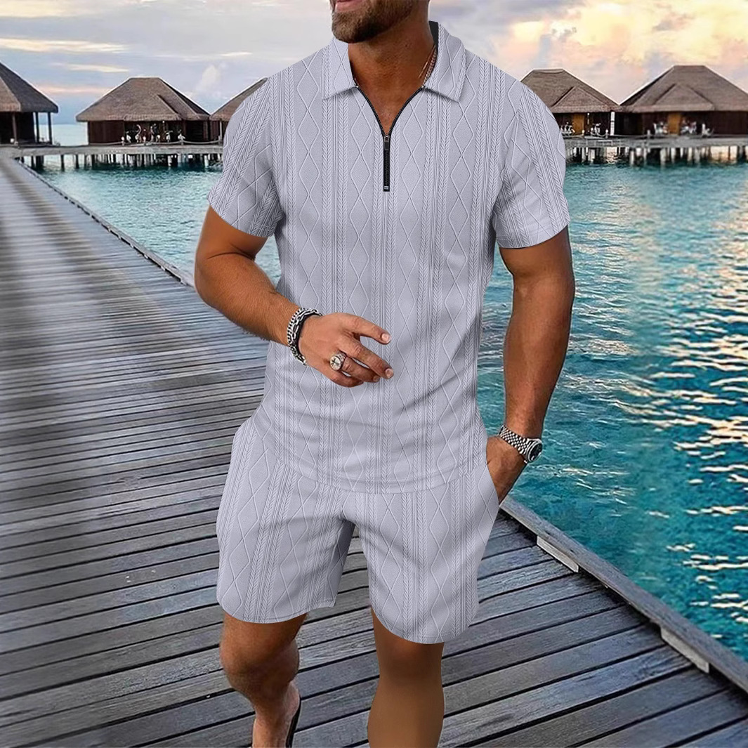 Heren poloshirt en short, sneldrogend, vochtregulerend, ademend, geschikt voor golf, tennis, workouts, casual zomersportkleding._voghion.com