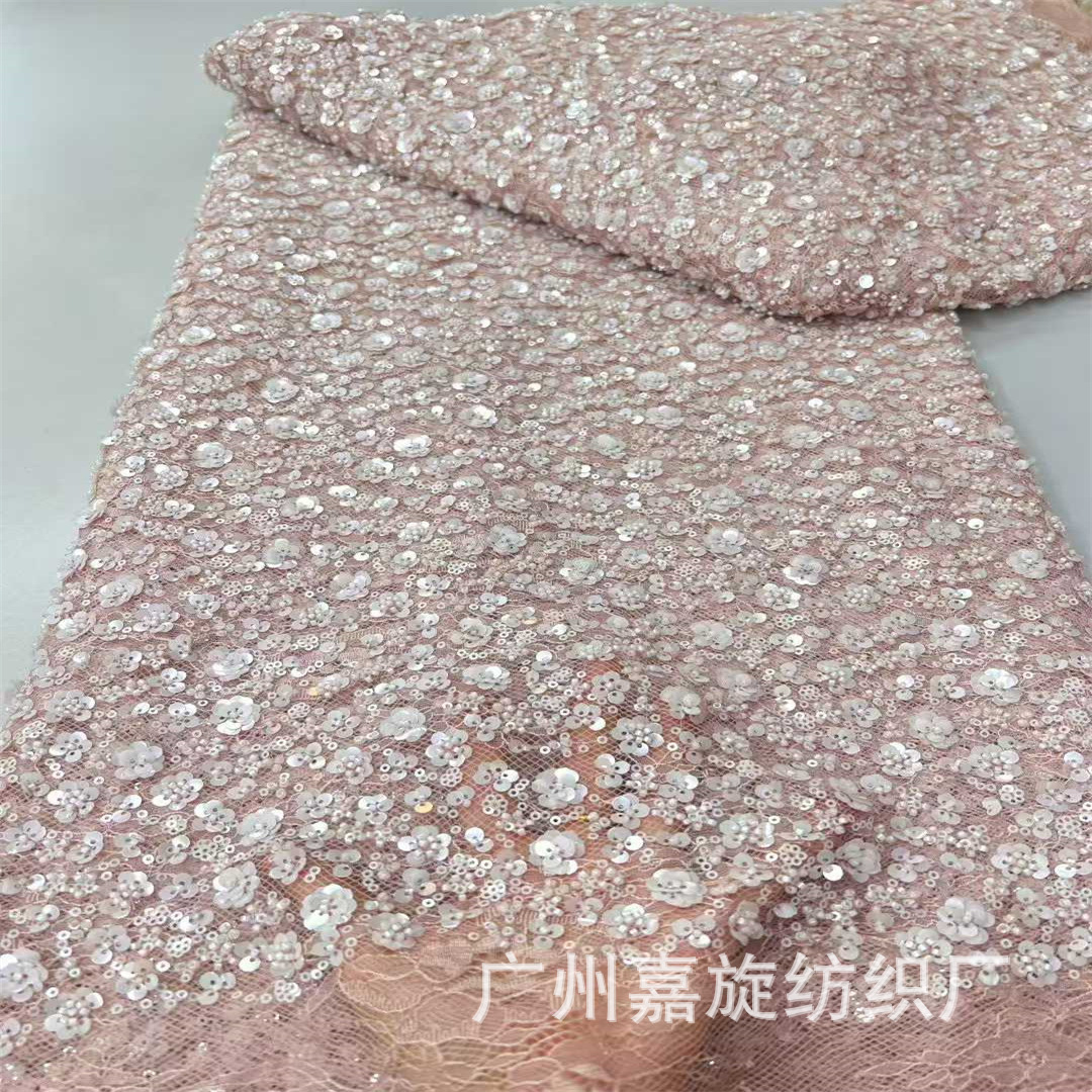 Tela de encaje bordada con cuentas en tubo de patrón irregular estilo europeo y americano, estilo fresco para vestidos, vestidos de novia, tela de encaje para ropa infantil.