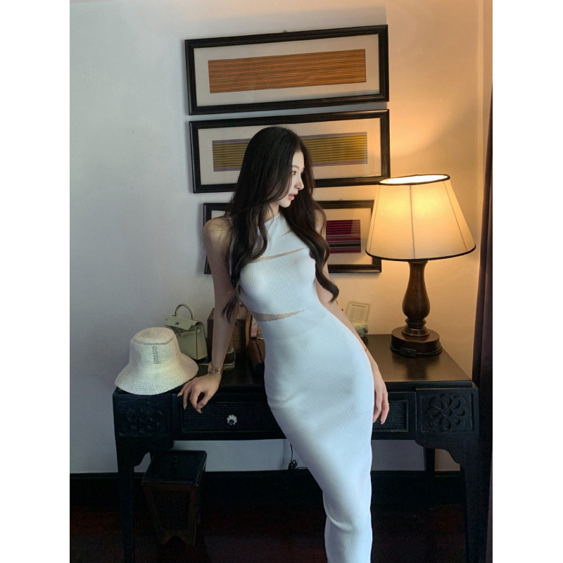 7924 Sleeveless Ribbed Knit Dress for Women, New Summer Style, Slimming, Waist-Exposing, Patchwork Design, Bodycon Mid-Length Dress 7924 Sleeveless Ribbed Knit Dress for Women, New Summer Style, Slimming, Waist-Exposing, Patchwork Design, Bodycon Mid-Length Dress