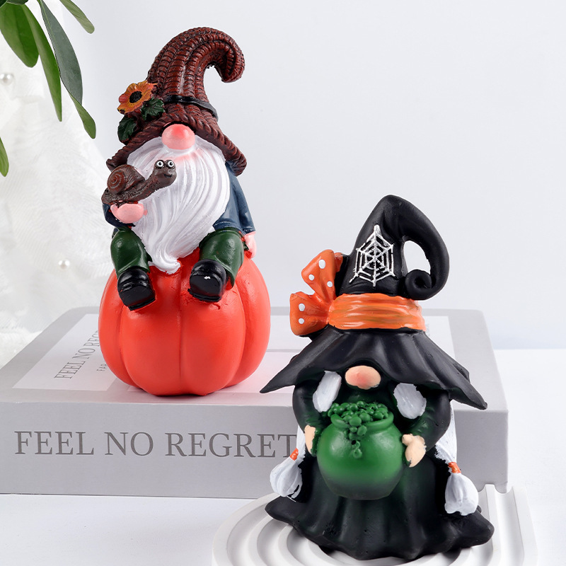 国境を越えた新製品ハロウィーン豊作祭手作り樹脂工芸品カボチャ夫婦小人像家庭装飾品|undefined
