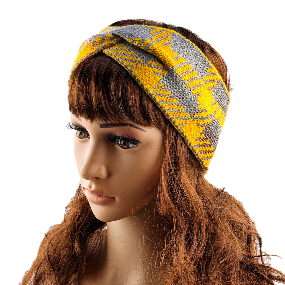 Knitted Headband Plaid Pattern Wool Elastic Yoga Hair Accessory_voghion.com