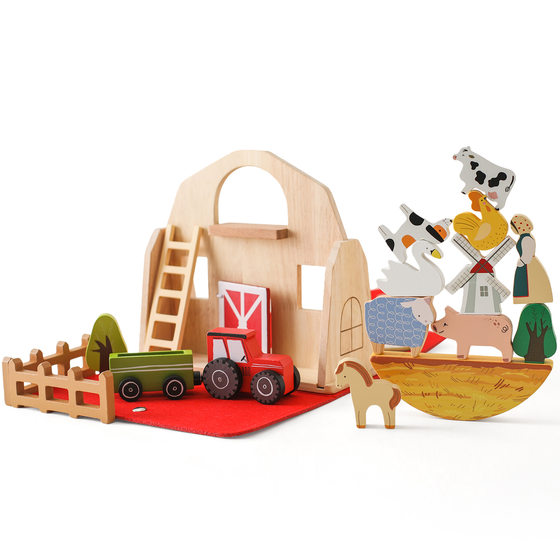 Cross-border Children's Educational Barn Farm Toys Wooden Building Blocks Stacked Baby Early Education Enlightenment Disassembly and Assembled Toys