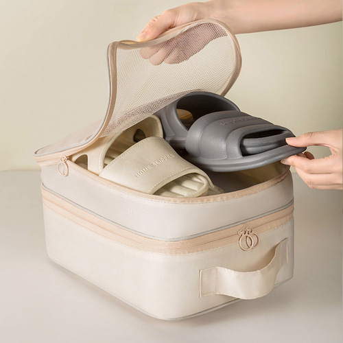 Outdoor shoe bag organizer with three layers, thickened dustproof, convenient shoe storage bag for travel, easy to carry and store.